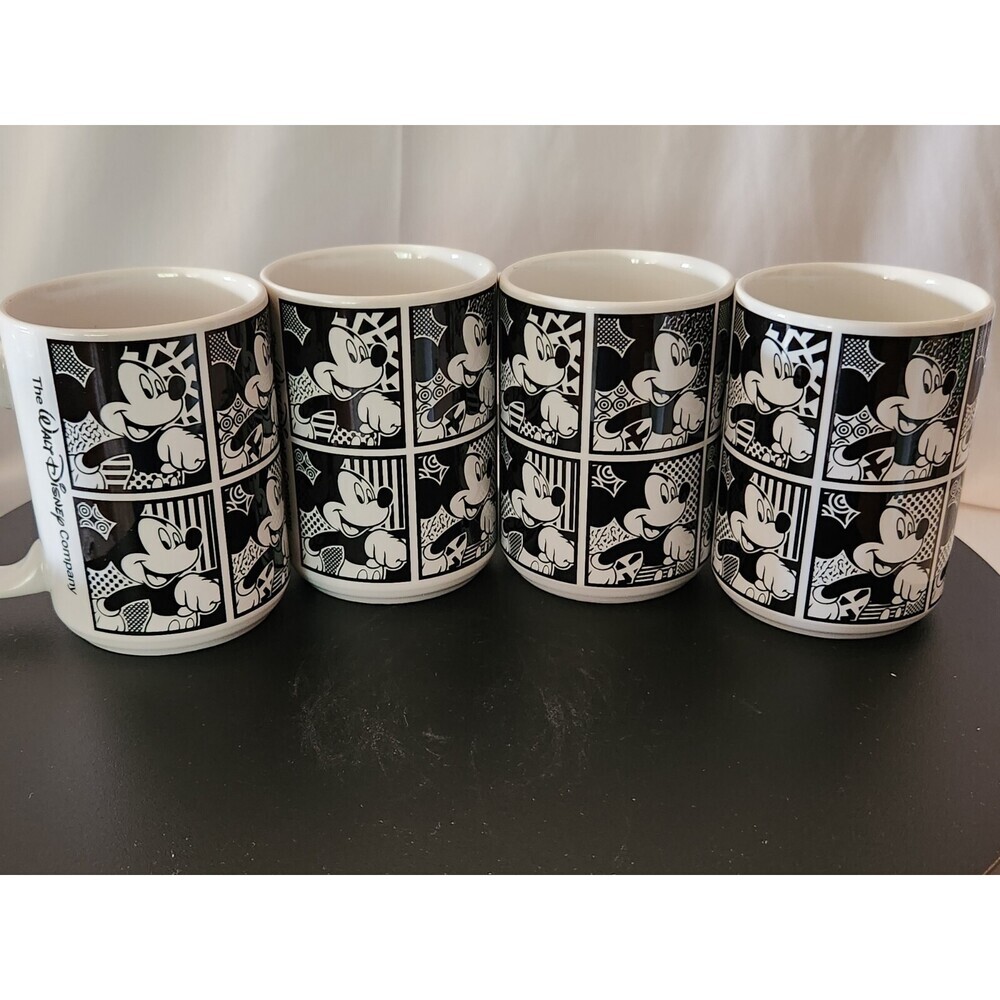 Disney Mickey Mouse Grid Pattern~ Mug, 4 Each 12 Ounce, Black and White